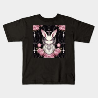 Elegant White Rabbit Pattern Kids T-Shirt